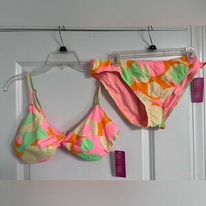 Misses Neon Geo Graphic Bikini Set - Pink, Green & Orange